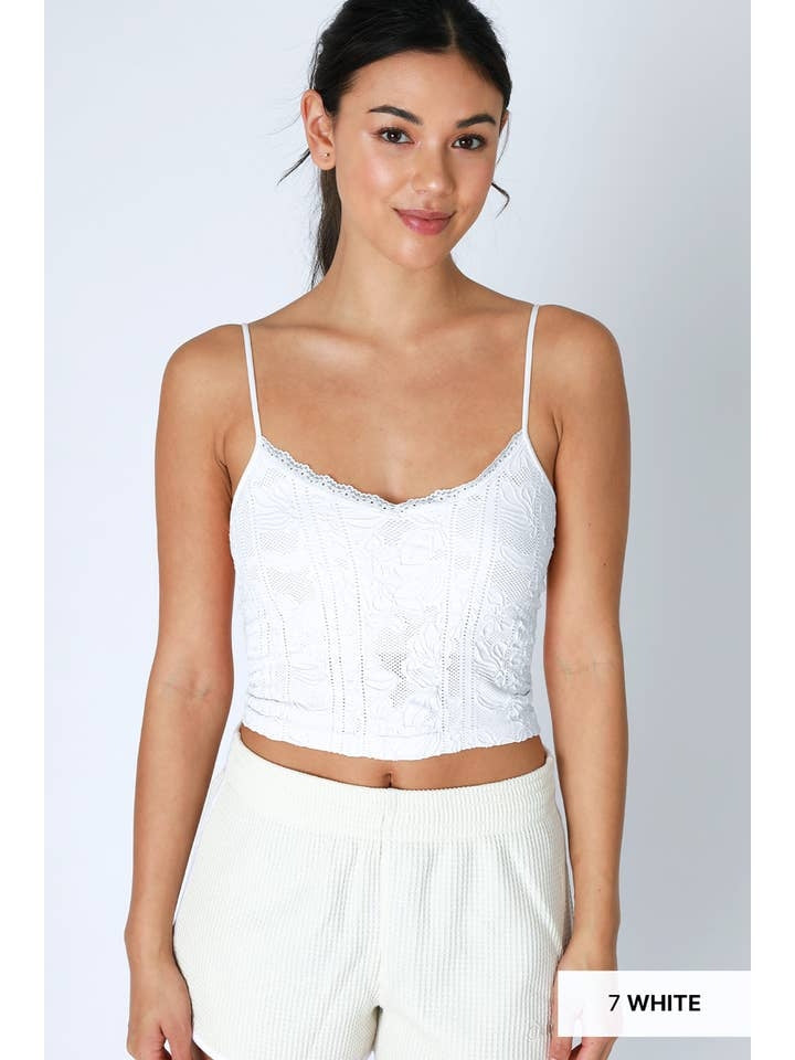 Double Lace Trim Cami in White