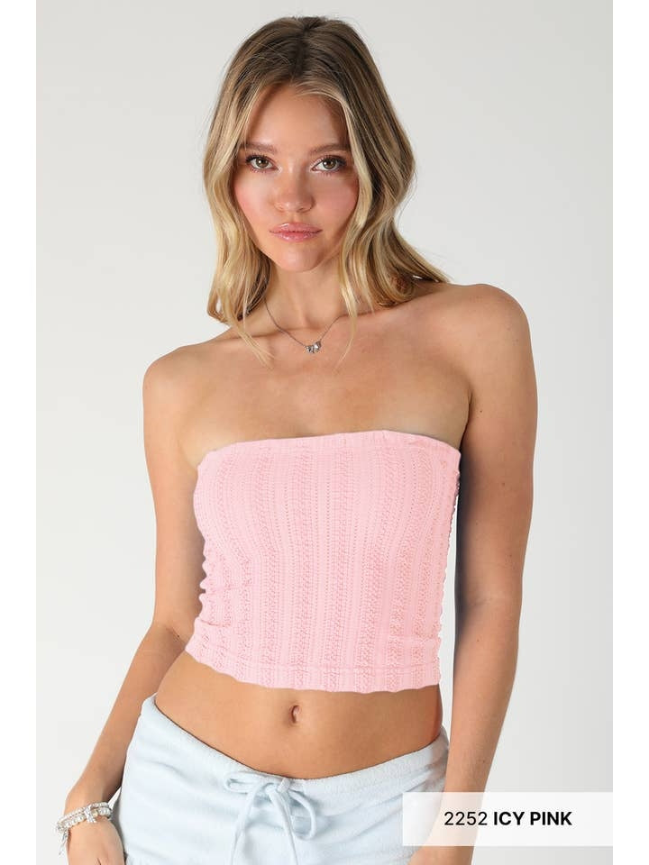 Vertical Textured Tube Top in Icy Pink