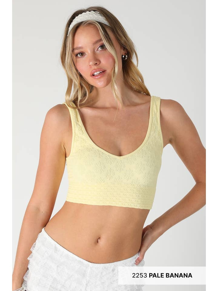 Reversible Texted Lace Bra Top in Pale Yellow