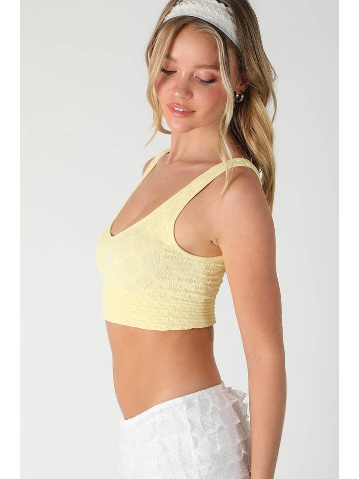 Reversible Texted Lace Bra Top in Pale Yellow