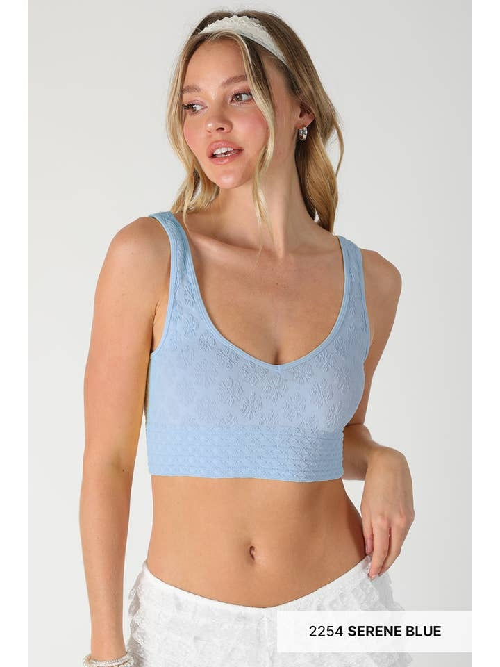 Reversible Texted Lace Bra Top in Serene Blue