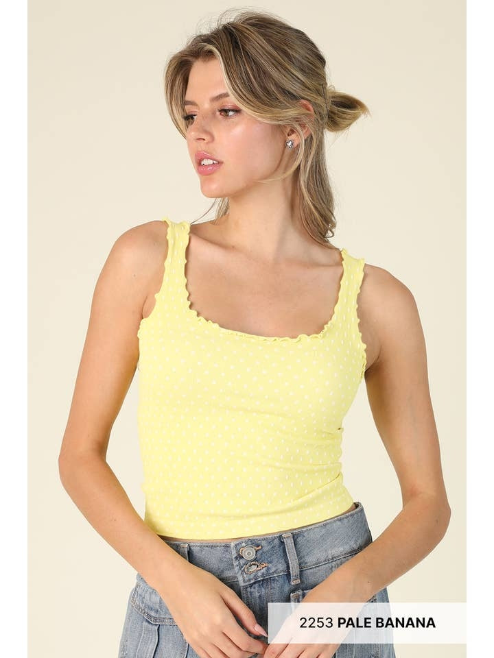 Polka Dot Edge Crop Top in Pale Banana