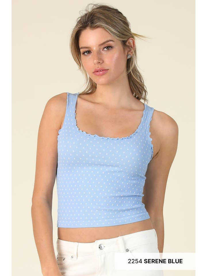 Polka Dot Edge Crop Top in Serene Blue