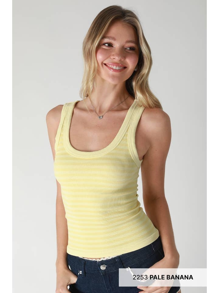 Reversible Stripe Tank Top in Pale Banana
