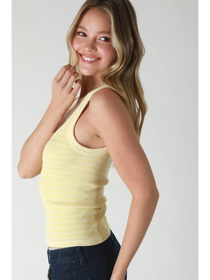 Reversible Stripe Tank Top in Pale Banana