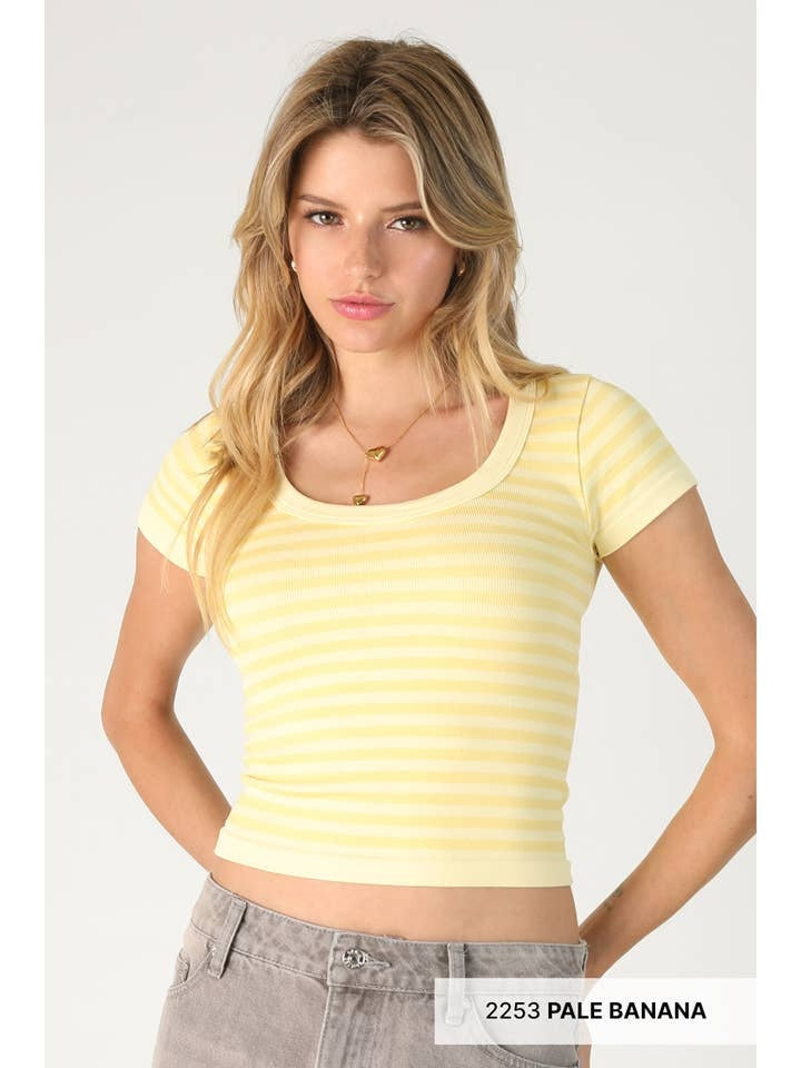 Striped Scoop Neck Top in Pale Banana