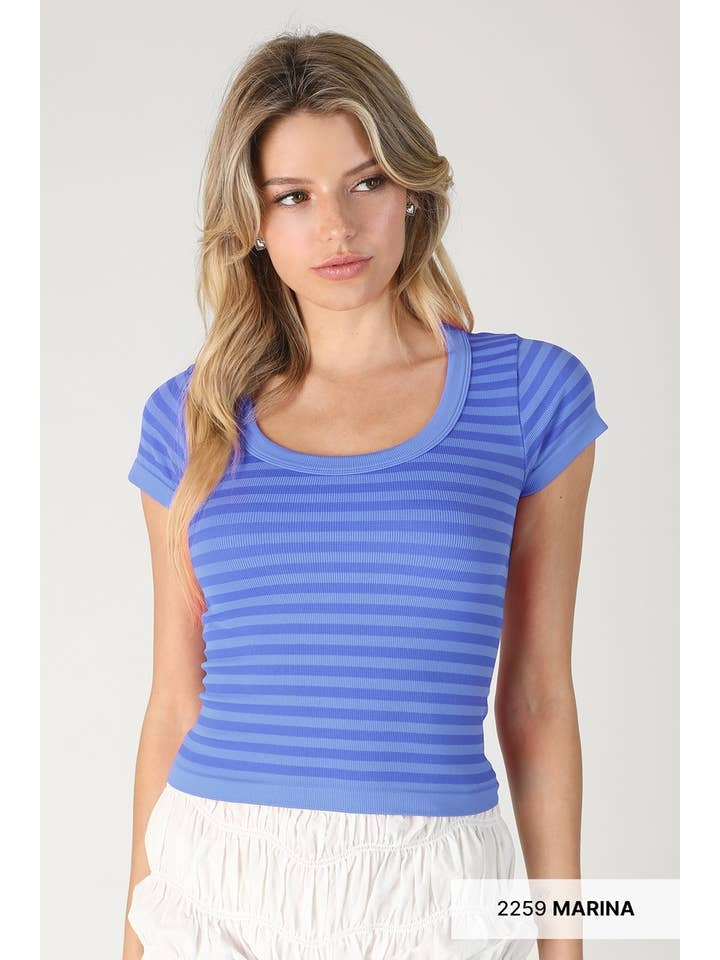 Striped Scoop Neck Top in Marina