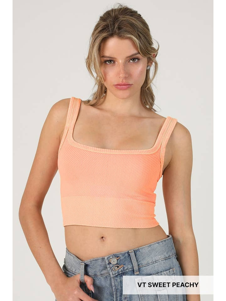 Vintage Chevron Crop Top in Sweet Peach