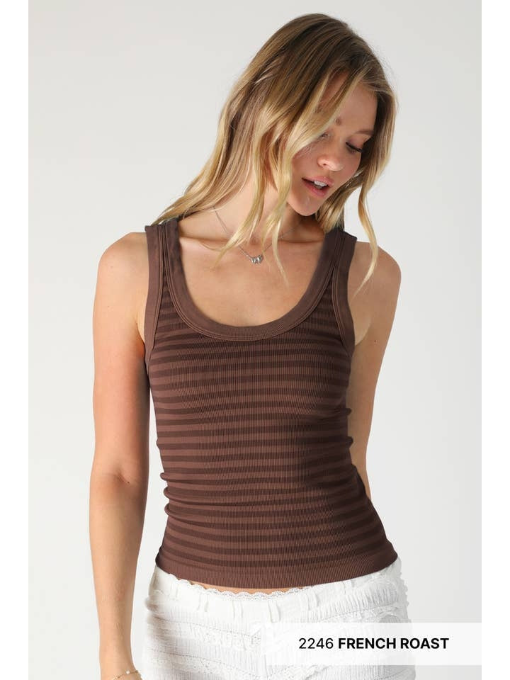 Reversible Stripe Tank Top in French Roast
