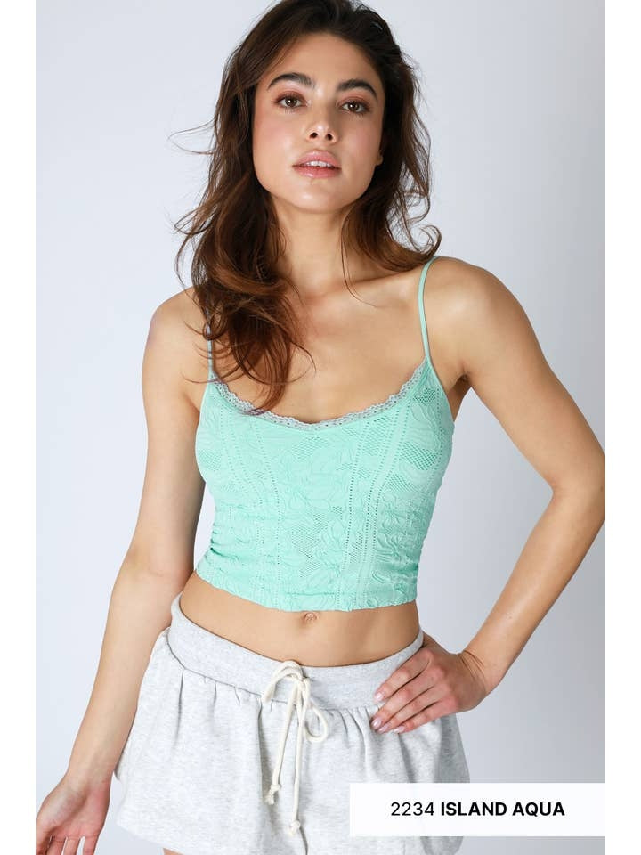 Double Lace Trim Cami in Island Aqua