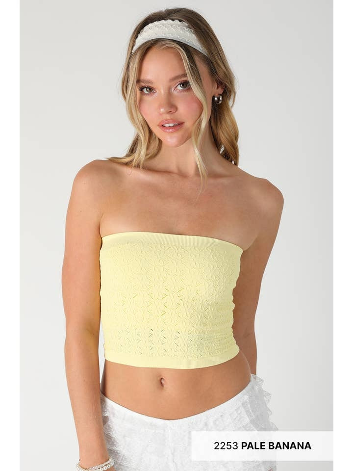 Floral Lace Tube Top in Pale Banana