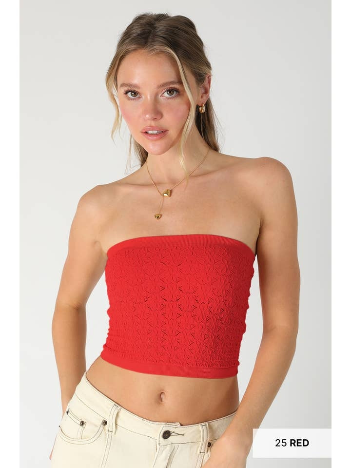 Floral Lace Tube Top in Red