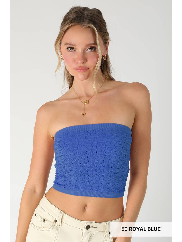 Floral Lace Tube Top in Royal Blue