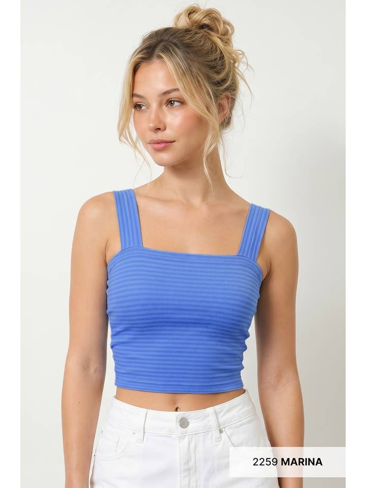 Striped Square Neck Crop Top in Marina