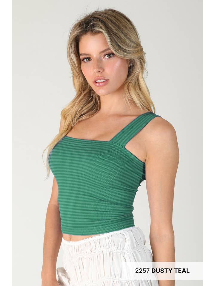 Striped Square Neck Crop Top in Dusty Teal