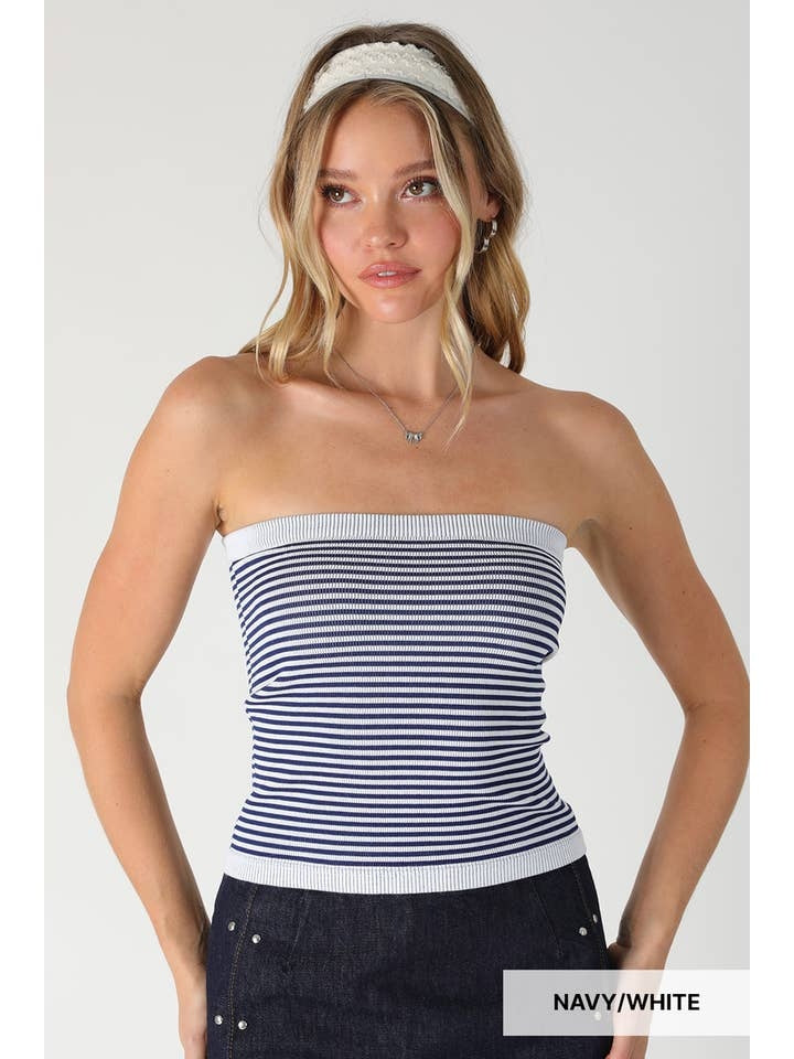 Modal Striped Tube Top in Navy White