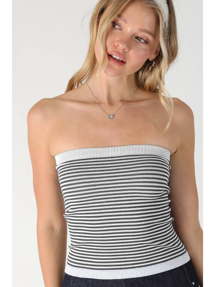Modal Striped Tube Top in Navy White