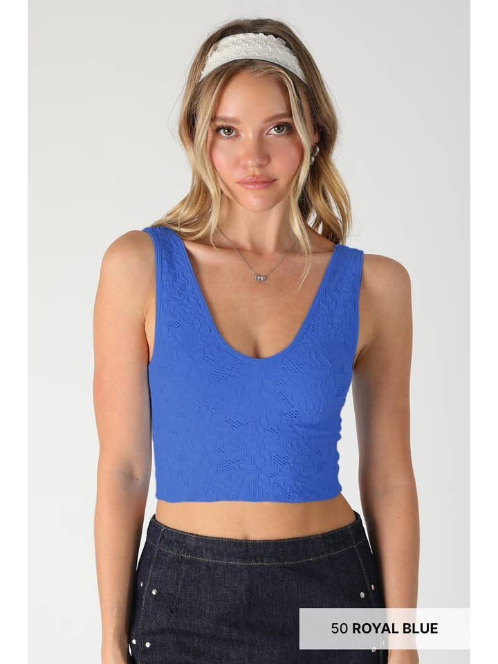 Lace V Neck Tank Top in Royal Blue