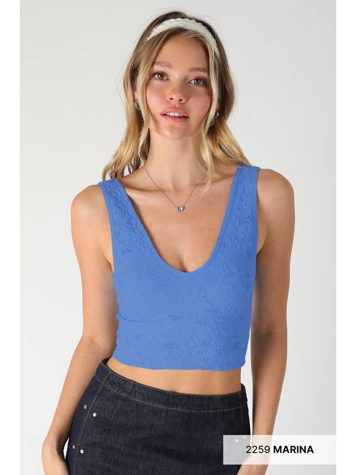 Lace V Neck Tank Top in Marina