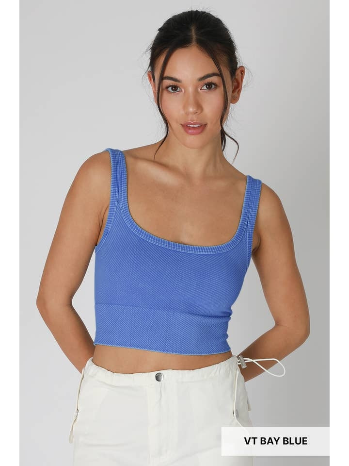Vintage Chevron Crop Top in Bay Blue