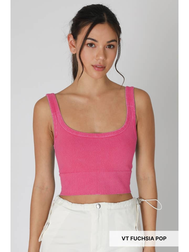 Vintage Chevron Crop Top in Fuchia Pop