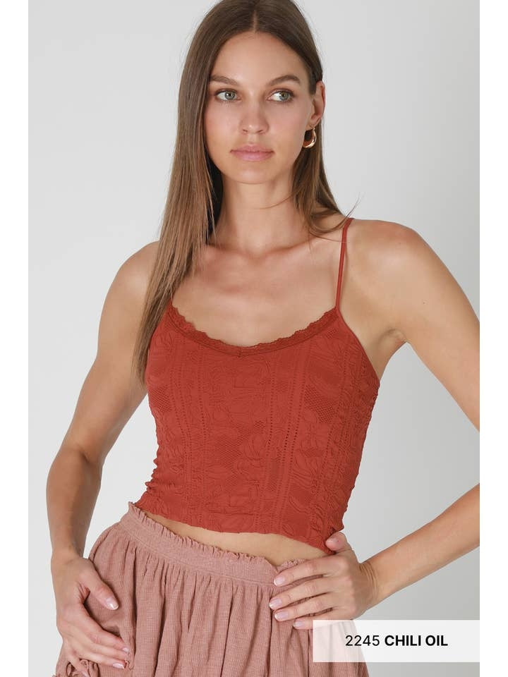 Double Lace Trim Cami in Chili Oil