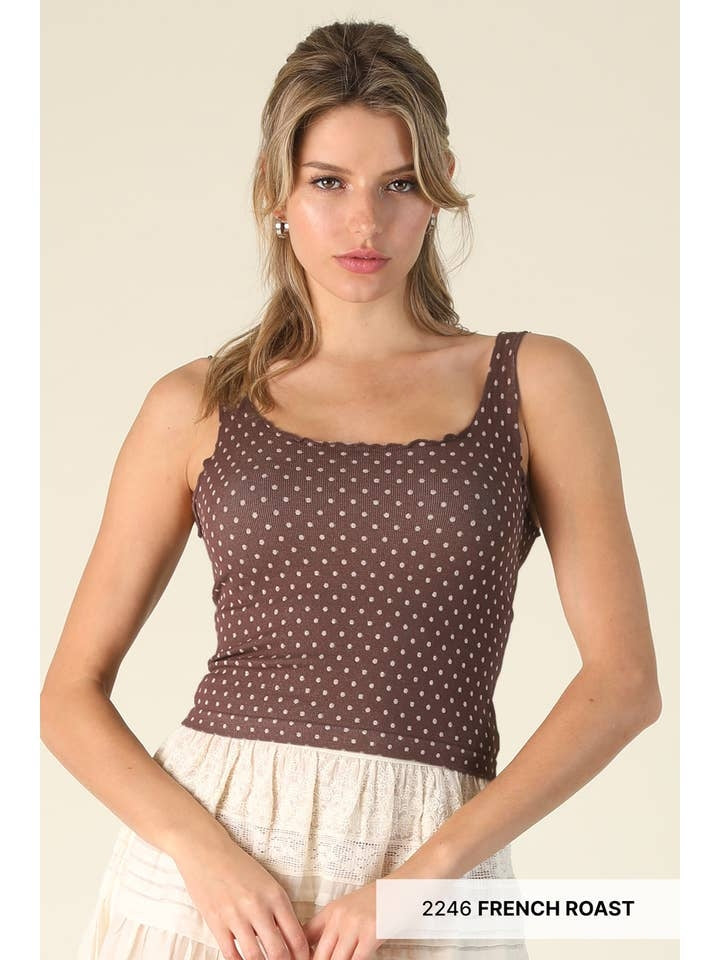 Polka Dot Edge Crop Top in French Roast