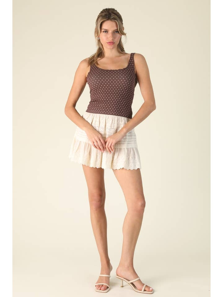 Polka Dot Edge Crop Top in French Roast