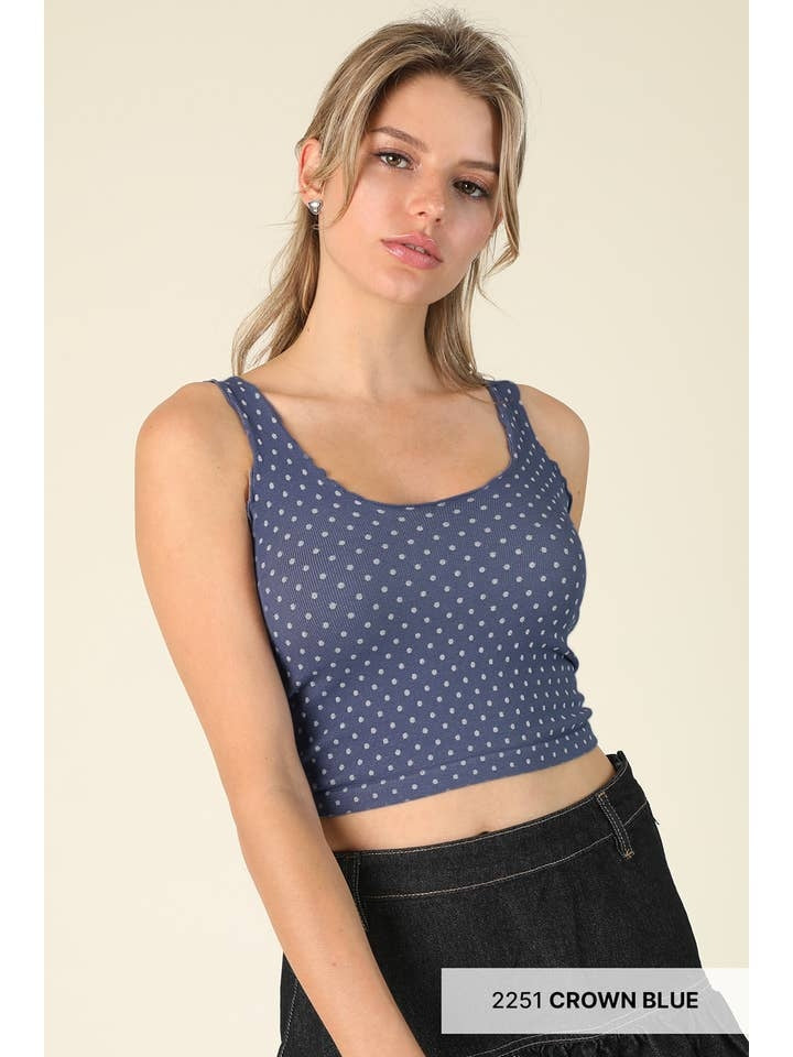 Polka Dot Edge Crop Top in Crown Blue