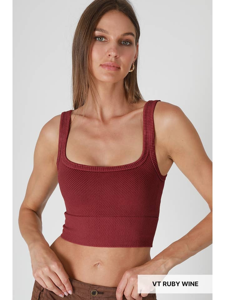 Vintage Chevron Crop Top in Ruby Wine