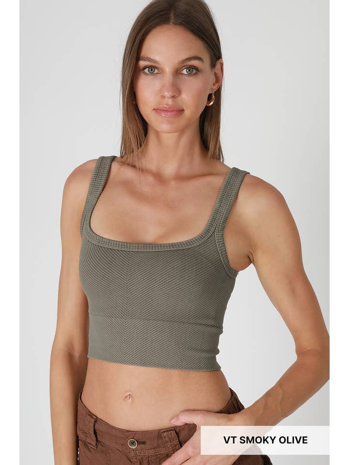 Vintage Chevron Crop Top in Smoky Olive
