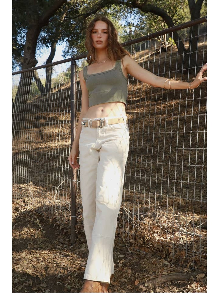Vintage Chevron Crop Top in Smoky Olive