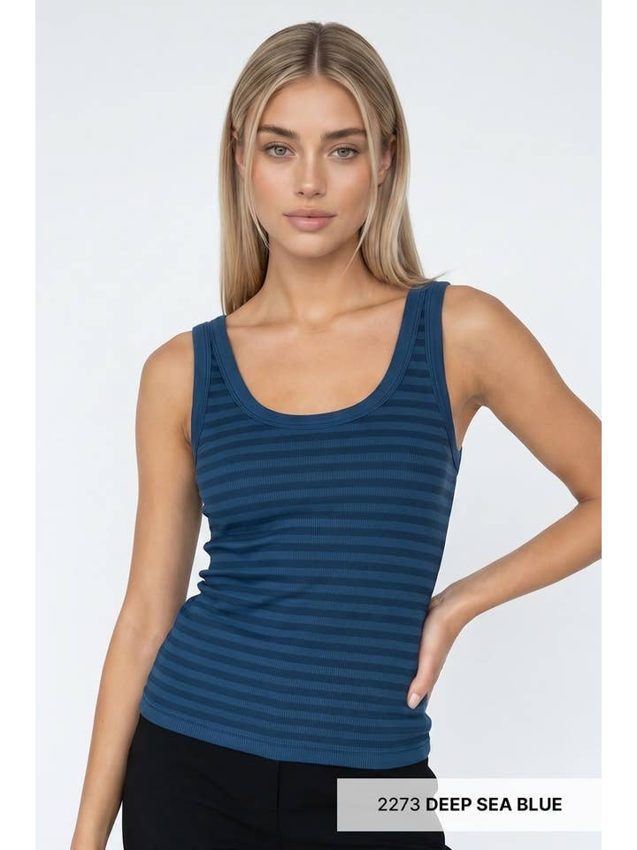 Reversible Stripe Tank Top in Deep Sea