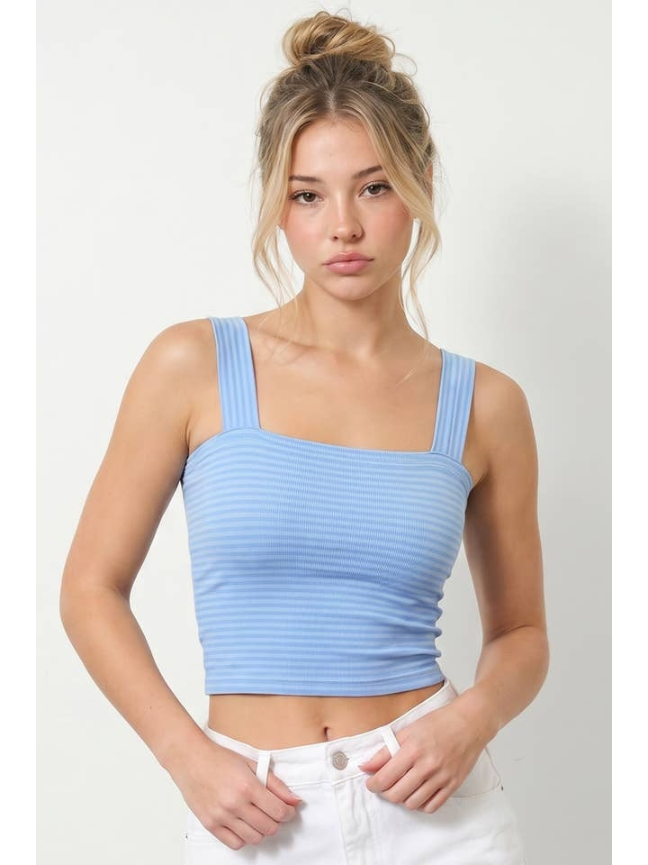 Striped Square Neck Crop Top in Serene Blue