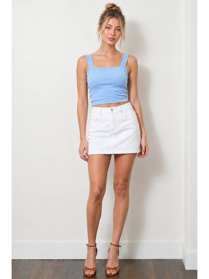 Striped Square Neck Crop Top in Serene Blue