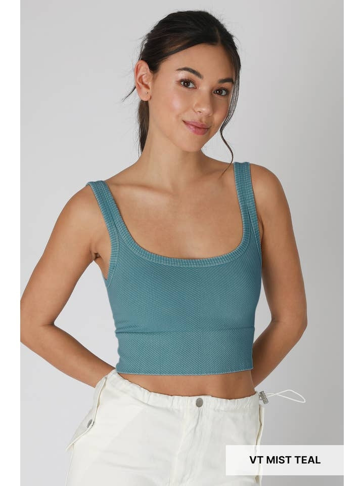 Vintage Chevron Crop Top in Misty Teal