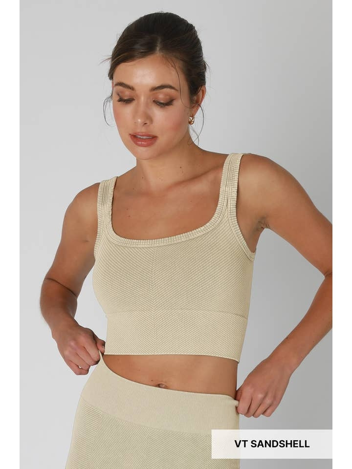 Vintage Chevron Crop Top in Sandshell