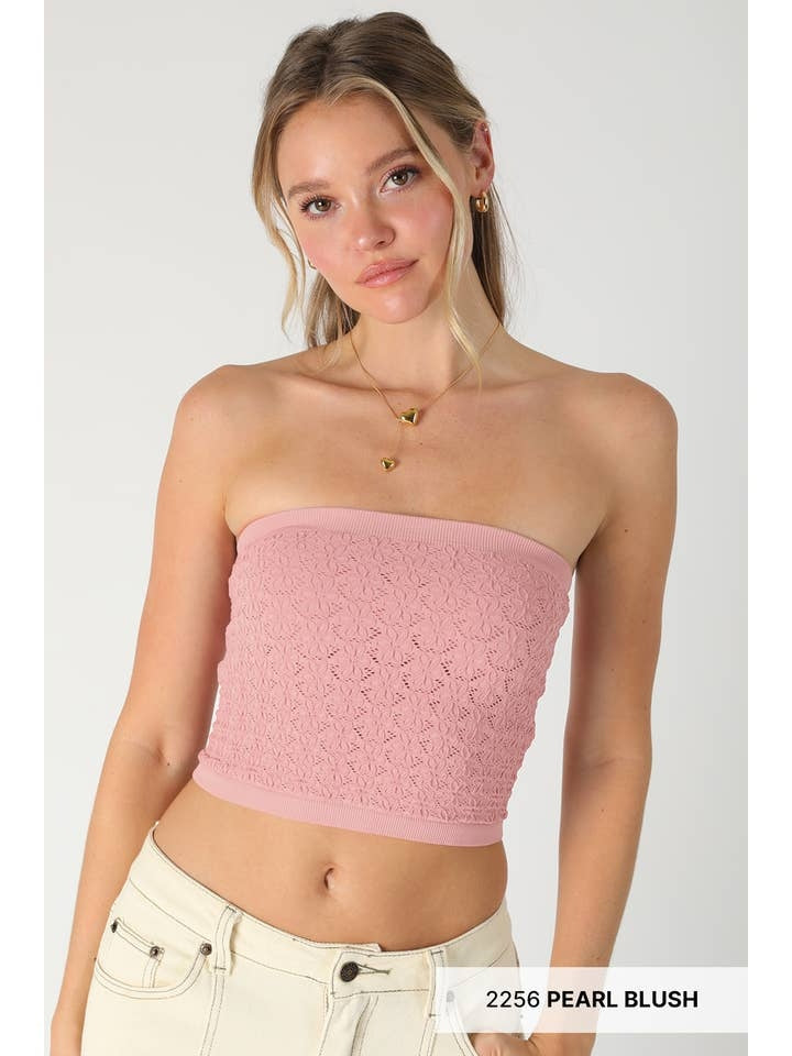 Floral Lace Tube Top in Pearl Blush