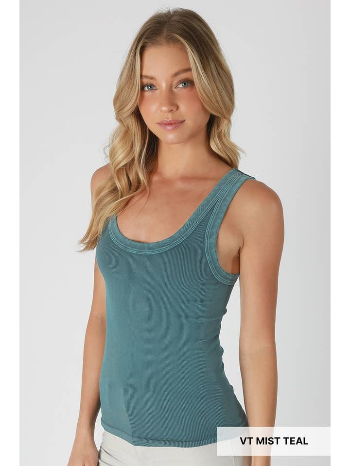 Vintage Reversible Ribbed Tank Top in Mist Teal