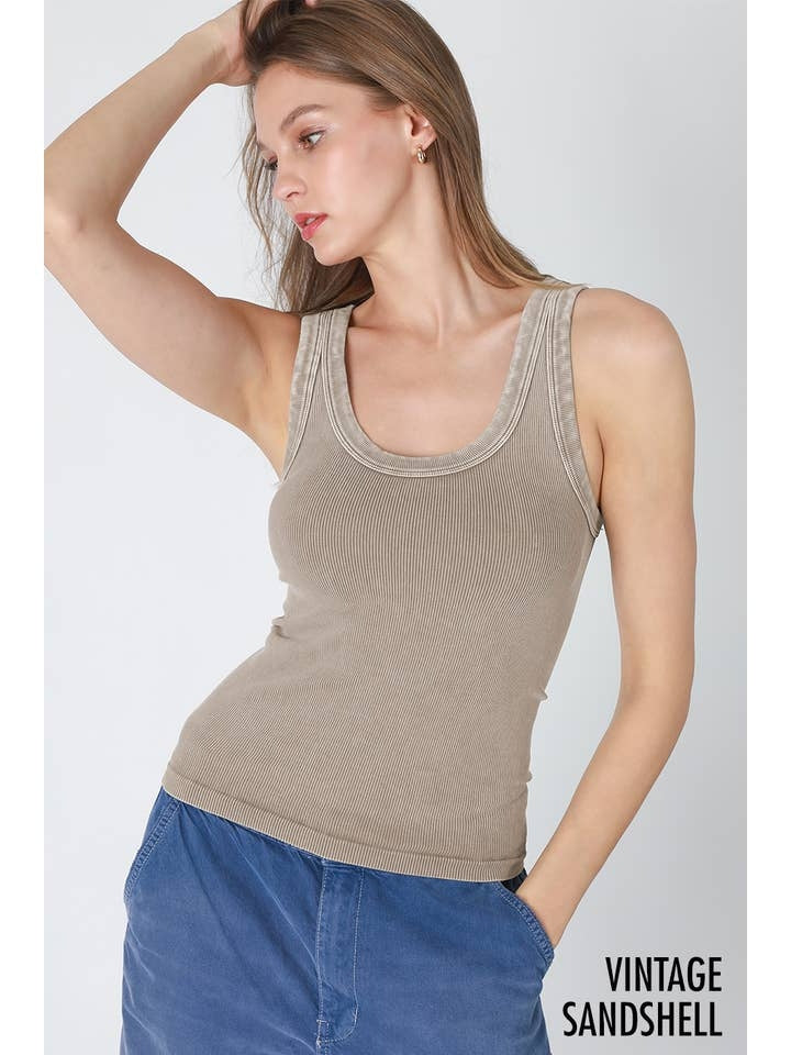 Vintage Reversible Ribbed Tank Top in Sandshell