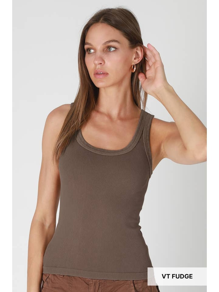 Vintage Reversible Ribbed Tank Top in Fudge