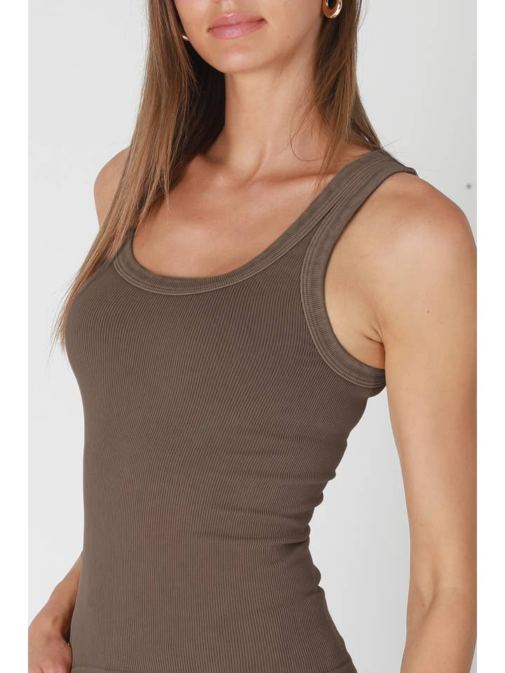 Vintage Reversible Ribbed Tank Top in Fudge