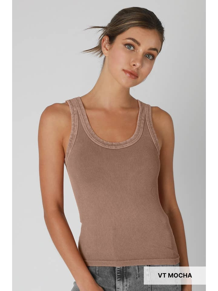 Vintage Reversible Ribbed Tank Top in Mocha