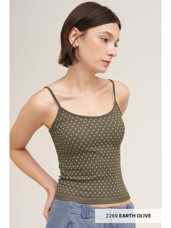 Polka Dot Strap Cami in Earth Olive