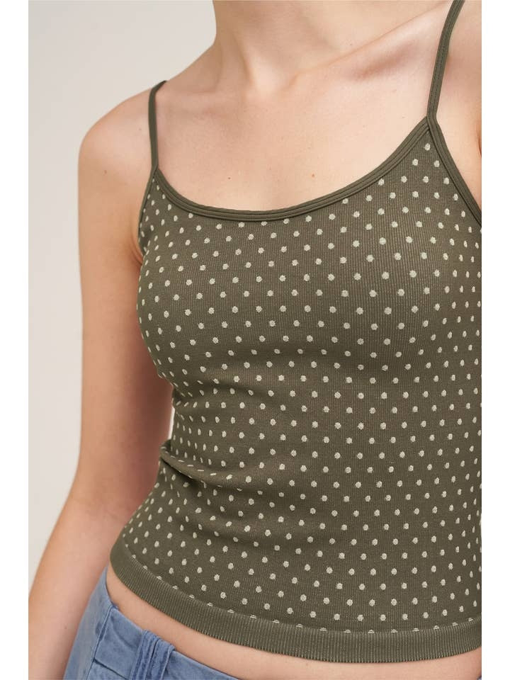 Polka Dot Strap Cami in Earth Olive