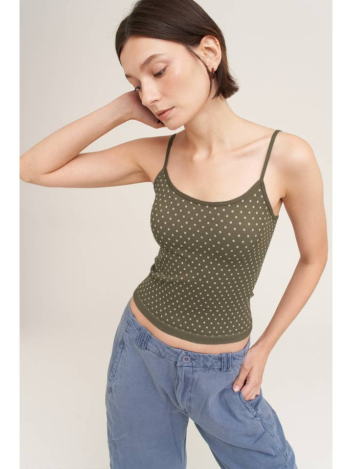 Polka Dot Strap Cami in Earth Olive