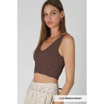 Lace V Neck Tank Top in French Roast
