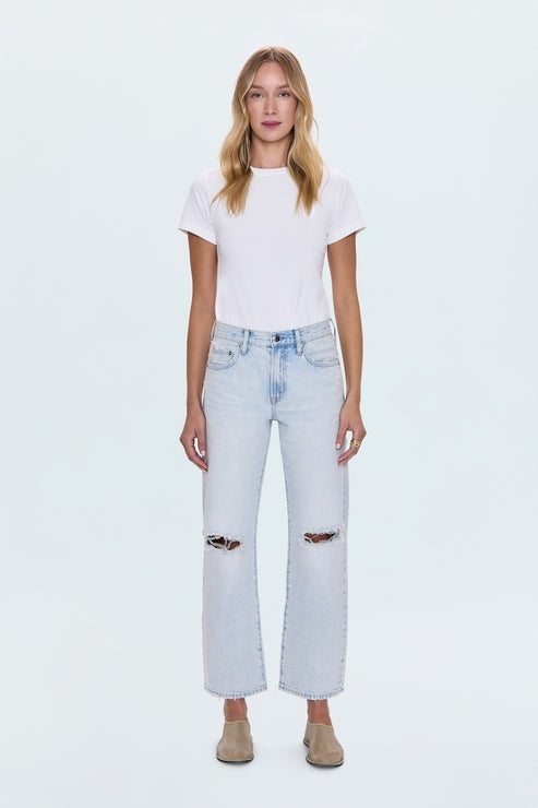 Lexi Mid Rise Bowed Straight Leg Jean in Solstice Distressed