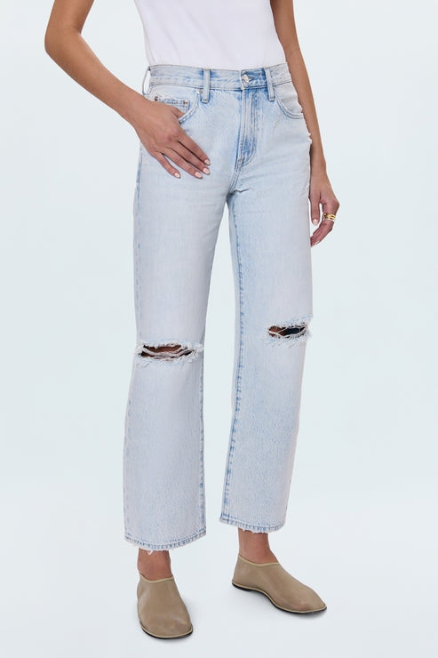 Lexi Mid Rise Bowed Straight Leg Jean in Solstice Distressed