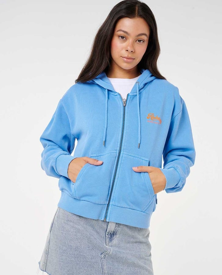 Aloha Relaxed Zip U Hoodie in Azure Blue